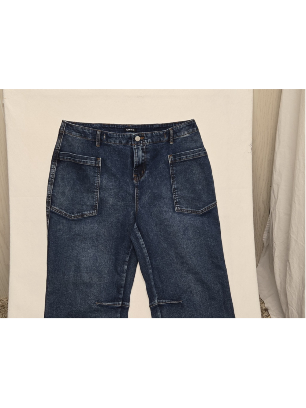 Flamingals 2XL Wide Leg Patch Pocket Crop Jeans High Rise Plus Dark Wash - Picture 5 of 8
